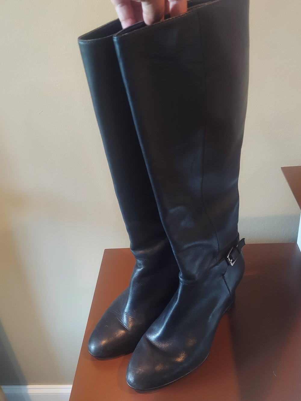 Ralph Lauren Tia Boots Wedge Heel Size 8.5 Black